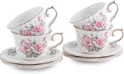 Ceramic Cups with Saucers set of 4，7 Ounce Espresso Cups by Unknown