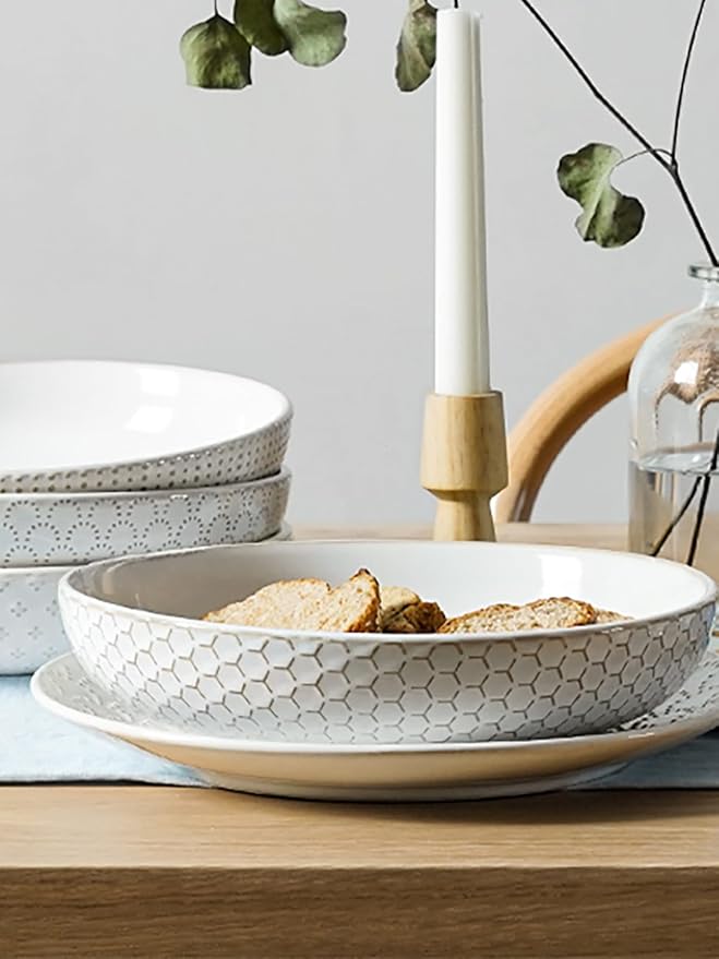 LE TAUCI Pasta Bowls 42oz, Large Salad Bowl, Ceramic Embossment Stoneware - Image 3