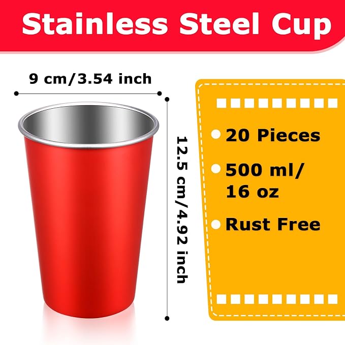 Mimorou 20 Pack Stainless Steel Pint Cups Metal Cups Unbreakable Drinking Water - Image 2