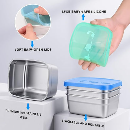 3-Pack Stainless Steel Snack Containers - 550ml Leakproof Colorful Lids - Image 4