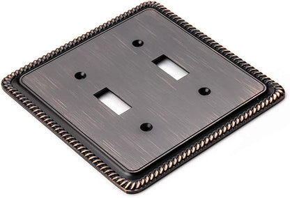 Henne Bery Rope Edge Decorative Wall Plate Switch Plate Outlet Cover (Double Toggle, Aged Bronze)