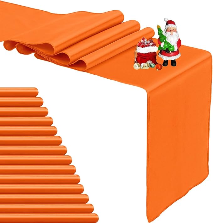 15-Pack Orange Satin Table Runner 12 x 108 Inch Long Fuchsia Bright and Smooth by Pufogu