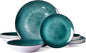Bestone Porcelain Dinnerware Sets Service for 4, 12 pcs Hand drawn Plates and Bowls Sets, Handmade Ceramic Dish Set, Chip Resistant Modern Plate Set, Dishwasher/Microwave Safe，Starburst Green