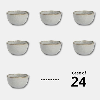 Organic Shape Highland Ceramic Cereal Bowl, 24pcs 5.5 Inch Handmade Reactive Glaze Stoneware Rice bowl with Wavy Edge, for Kitchen, Microwave & Dishwasher Safe, Scratch Resistant-grey