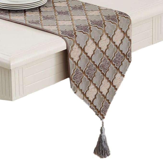 TM Modern Fall Jacquard Weave Geometric Table Runners Coffee Color by OZXCHIXU