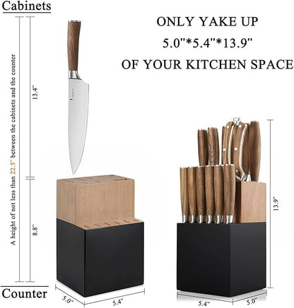 Natura Series 15 PCS Knife Block Set, Ultra Sharp High Carbon Stainless Steel with Wooden Handle