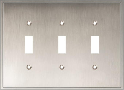 Henne Bery Soft Modern Decorative Wall Plate Switch Plate Outlet Cover (Triple Toggle, Satin Nickel)