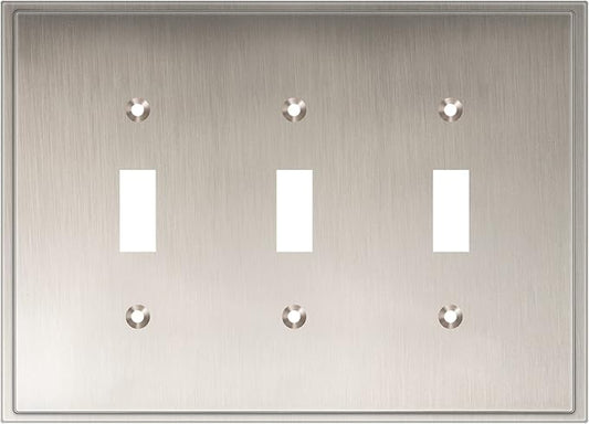 Henne Bery Soft Modern Decorative Wall Plate Switch Plate Outlet Cover (Triple Toggle, Satin Nickel)