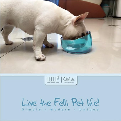 Felli Pet Oblik Acrylic Raised Dog Food Water Bowl Stainless Steel Slanted Oval Dish for Short Leg Puppy & Small Medium Pet, Elevated Tilted Metal Feeder (Sapphire, 1.5 Cups Oval Dish)