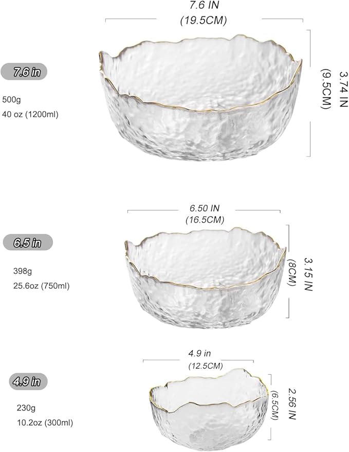 Glass Bowl for Salad Candy Fruit, Decorative Bowl-Clear Gold, Snack Dessert - Image 5