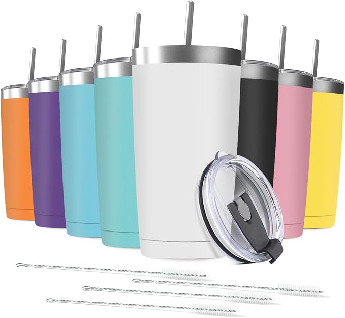 8 Pack 20 oz Stainless Steel Insulated Tumbler by Deitybless