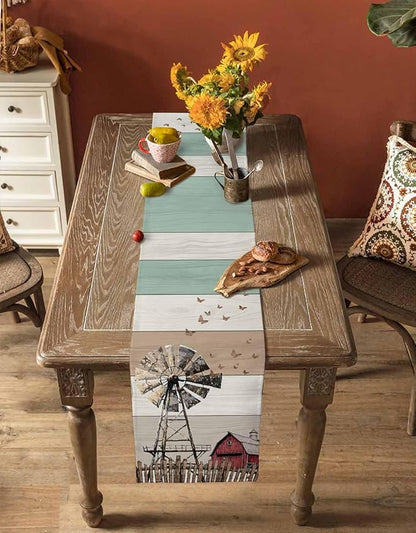 Farmhouse Windmill Table Runners 72 Inches Long, Cotton Linen Fabric Table - Image 4