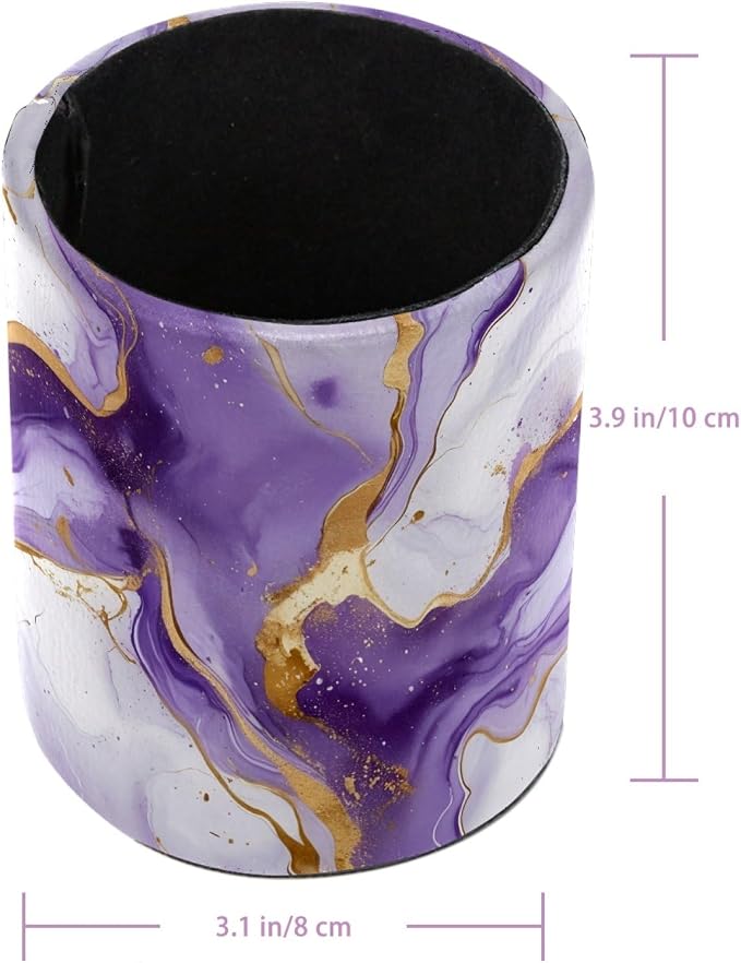 White and Purple Marble Art Leather Pen Holder - Image 3