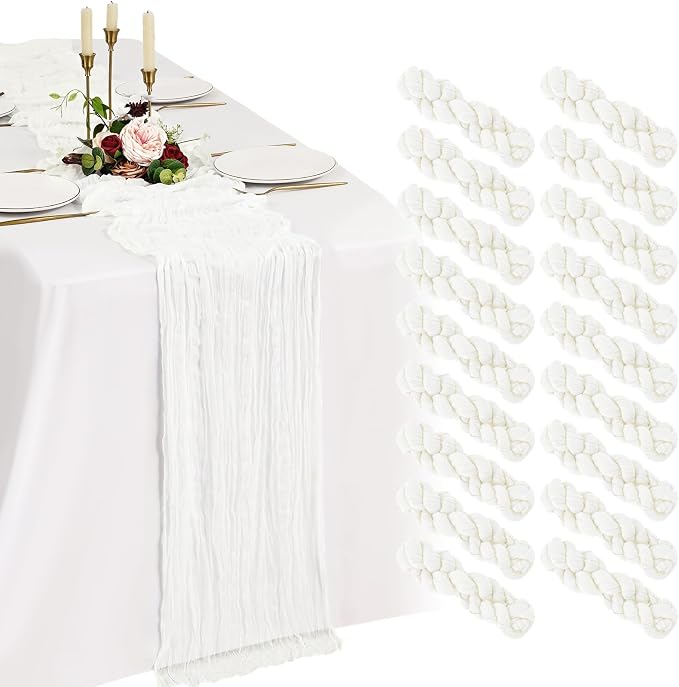 18 Pack Cheesecloth Table Runner 10FT Ivory White Table Runner Boho Gauze by Showgeous