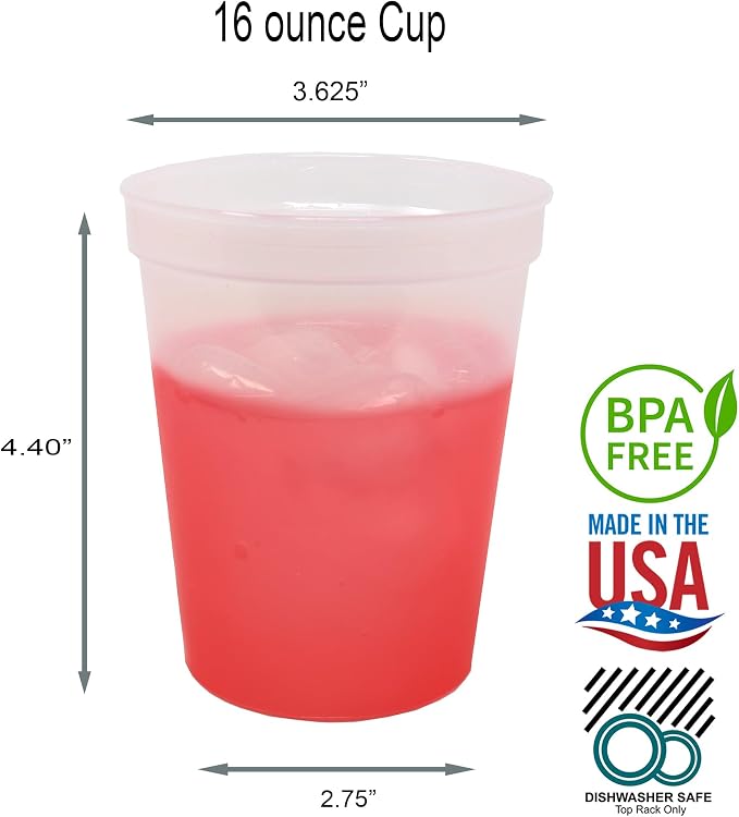 Rolling Sands 16 oz. Reusable Plastic Stadium Cups, 8 Pack, Made in USA - Image 2