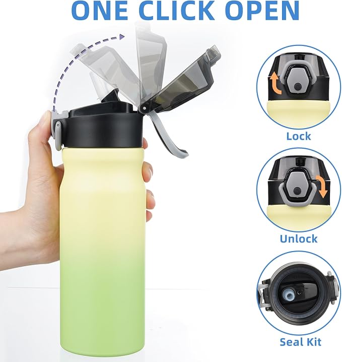 BJPKPK 18 oz Water Bottle with Straw & Handle, Insulated Stainless Flask | Leak - Image 3