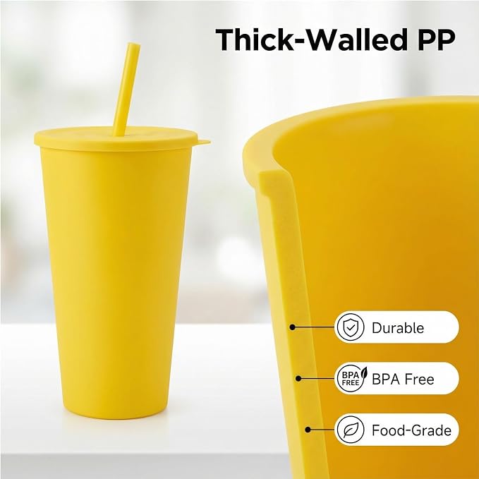 32 oz Cups with Lids and Straws Reusable set of 8, Pastel Rainbow | Iced Tea - Image 3