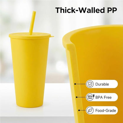 32 oz Cups with Lids and Straws Reusable set of 8, Pastel Rainbow | Iced Tea - Image 3