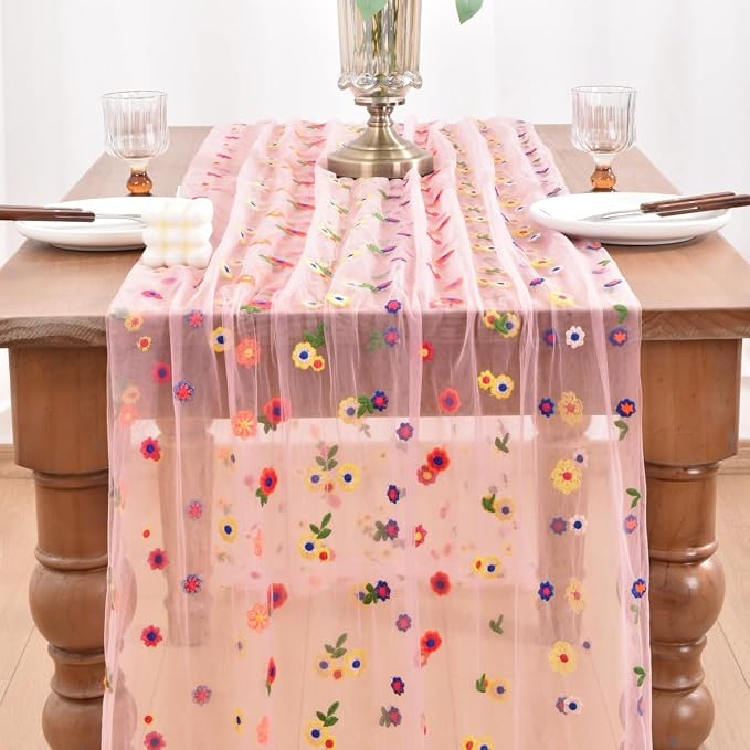 Flower Table Runner Floral Daisy Summer Birthday Party Garden Wedding Decor | - Image 2