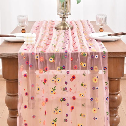 Flower Table Runner Floral Daisy Summer Birthday Party Garden Wedding Decor | - Image 2