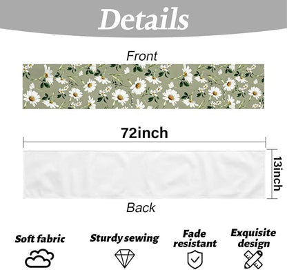 Olive Green Daisy Flowers Spring Table Runner, Table Runners 72 Inches Long | - Image 6