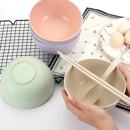 4 Pcs Large Capacity Wheat Straw Salad Mixing Bowls Food Serving Bowls for Fruit Noodles and Salads Lightweight Smooth Finish Heat-resistant and Easy to Clean Random Color