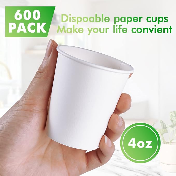 TV TOPVALUE 600 Count 4 oz Paper Cups, Disposable Bathroom Mouthwash White - Image 2