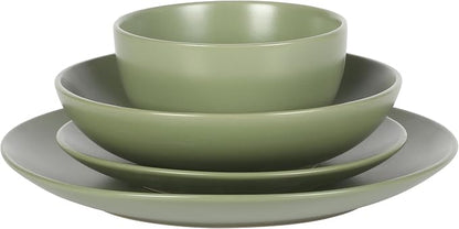 Gibson Home Queenslane 16-Piece Matte Green Stoneware Dinnerware Set – Double - Image 8