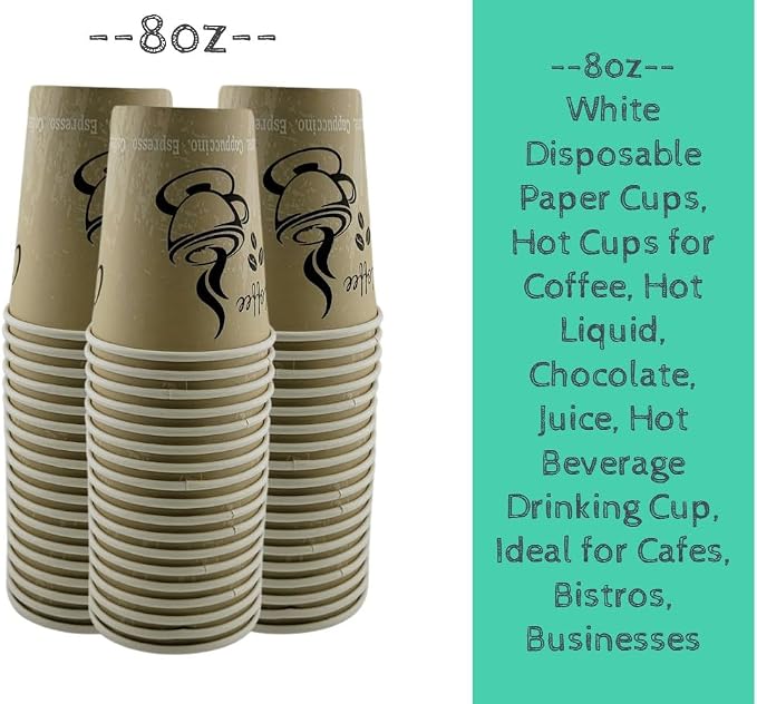 Disposable Coffee Cups, To Go Paper Hot Cups, Classic Design - Image 3