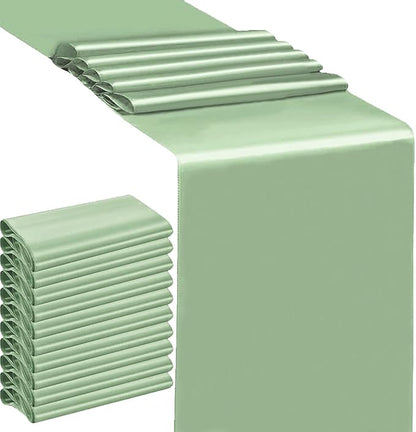 Pack of 10 Satin Sage Green Table Runners by SINSSOWL