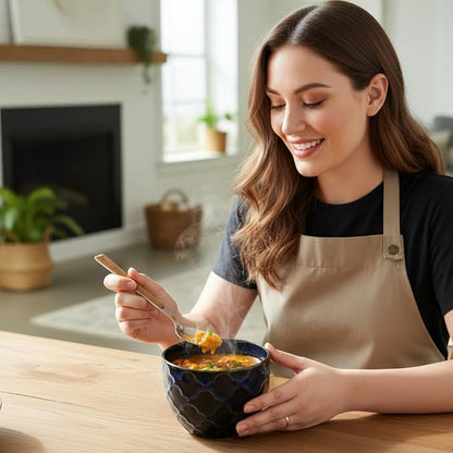 24oz Ceramic Cereal Bowls Set of 2, Dark Blue Deep Soup Bowls | Soup Bowl - Image 2