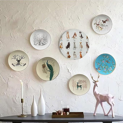 Ceramic Plates, Dog Decorative Ceramic Plates, AGroup of Different Puppy Breeds Family Type Species, 6 Inch, for Dining, Parties, Wedding, Multi