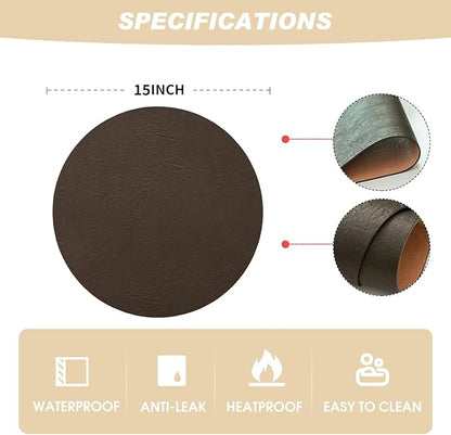 Artoid Mode Coffee Faux Leather Placemats Set of 6, 15 Inch Waterproof Wipeable Heat Resistant Vinyl Place Mats, Reversible Table Mats for Kitchen Dining Decor
