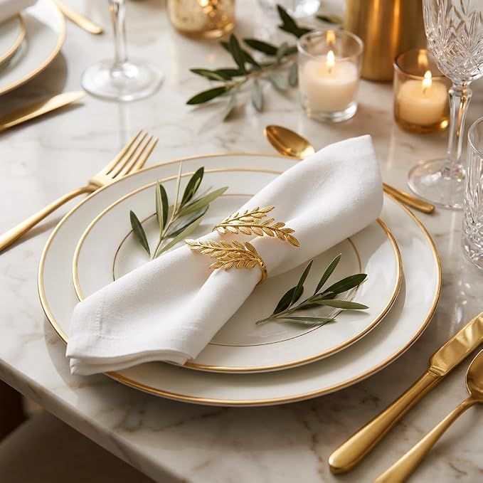 12-Piece Gold Leaves Napkin Ring Set, Napkin Holders - Image 6