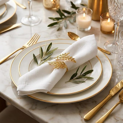 12-Piece Gold Leaves Napkin Ring Set, Napkin Holders - Image 6