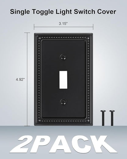 2-Pack Single Toggle Light Switch Cover Plate, Pearls Decorative Switch Plate Covers, Black 1 Gang Metal Wall Plate, Corrosion Resistant