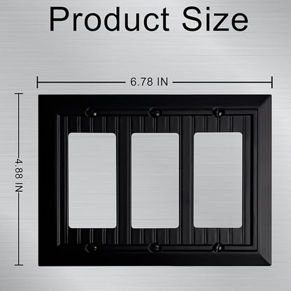 Beadboard Outlet Covers Wall Plates, Bamboo Fiber Light Switch Covers, Natural Material Electric Receptacle Decorative Switch Plate Outlet Cover Matte Black (3 Gang Decorator 1 Pack)