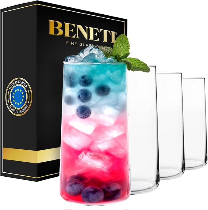 BENETI Modern Crystal Glass Cups, Tall Highball Drinking Glasses Set of 4 | - Image 9