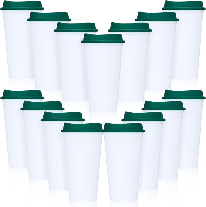 15 Pack Reusable Plastic Coffee Cups by Domensi