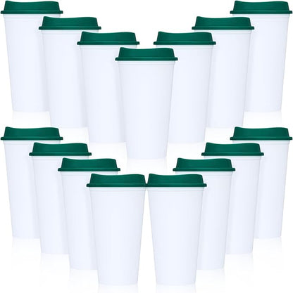 15 Pack Reusable Plastic Coffee Cups by Domensi