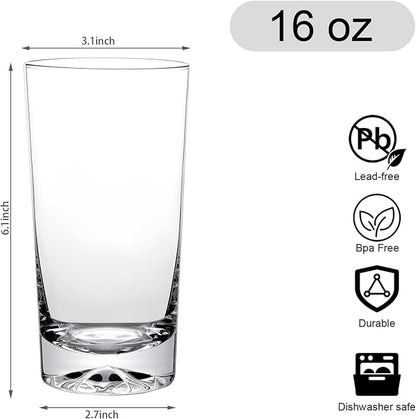 Drinking Highball Glasses Set of 6, 16oz Crystal Water Glasses - Image 3