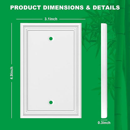 White Decorative Single Blank Light Switch Covers Wall Plate, Natural Material Switch Plates Outlet Covers - Modern Style (1 Gang Blank 4 Pack)