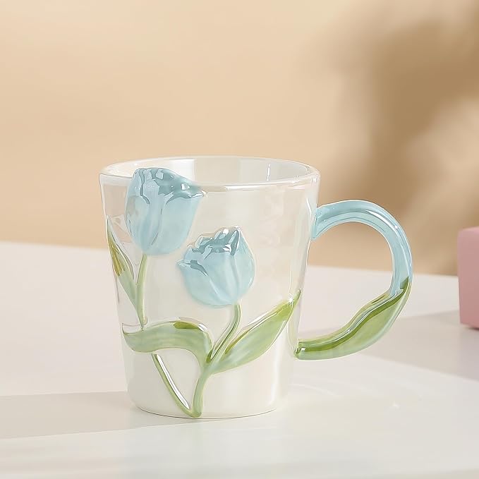 Floral Ceramic Coffee Mug 11.8 Oz Espresso Cup, Cute Flower Tea Cup - Image 3
