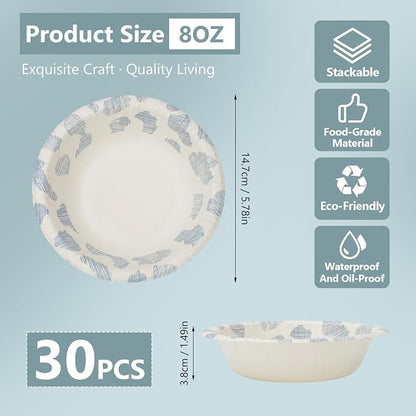 30 Pcs Paper Bowls 8 oz, Disposable Small Paper Bowls, Soak Proof, Cut Proof - Image 2