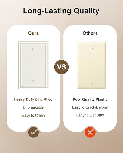 2-Pack Single Blank Wall Plate, Durable Solid Zinc Alloy Blank Wall Plate Cover, Light Almond Blank Switch Plate Cover, Corrosion Resistant