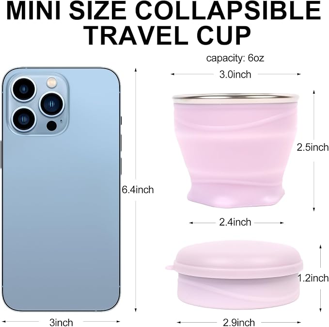 Collapsible Travel Cup with Lid - 6oz Mini Silicone Folding Cup with Stainless - Image 3