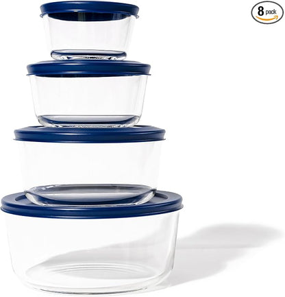 8-Piece Glass Food Storage Containers Set | Round, Microwave & Dishwasher Safe by DuraLiving