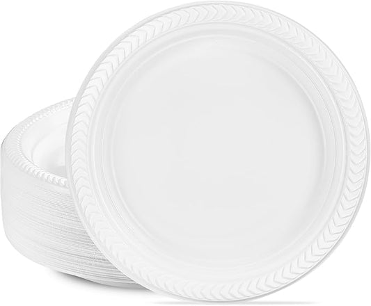 PLASTICPRO 200 PCS White Plastic Round 10'' Inch Plastic Plates Premium Quality Light Weight Disposable Plastic Dishes Dinner Plates for Parties Weddings