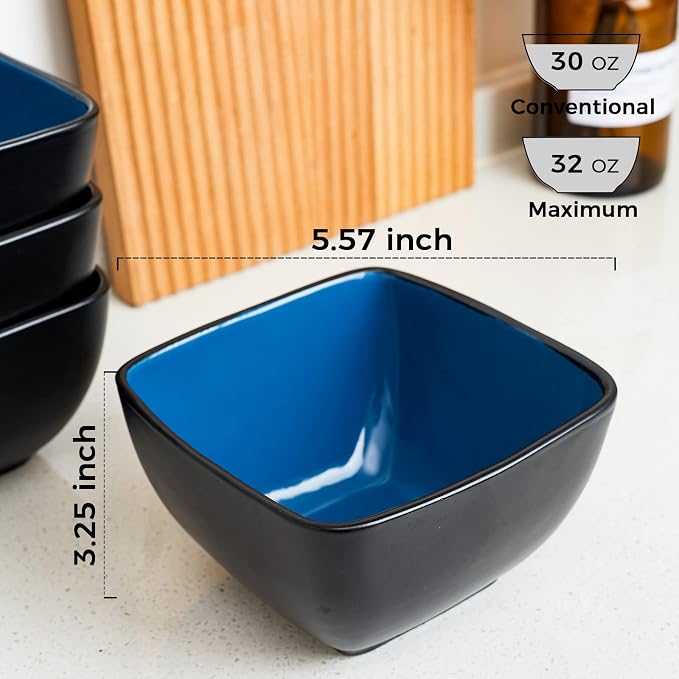 AmorArc 32oz Square Cereal Soup Bowls, Stoneware Bowls Set of 4 - Image 2