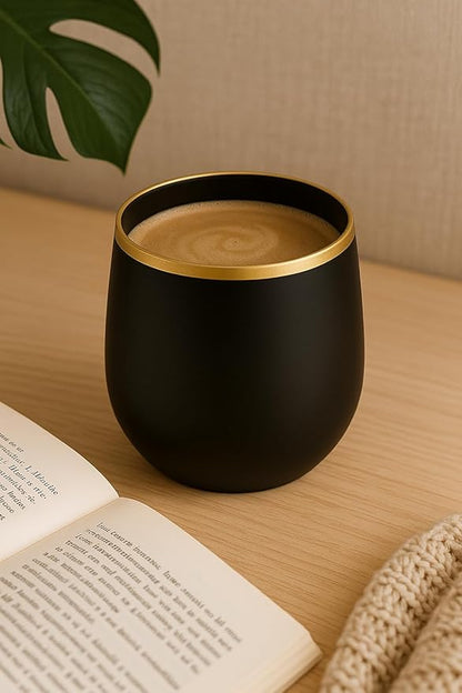 40 Pack Disposable Plastic Wine Glasses 12 oz Black Gold Rim Matte Cups | - Image 7